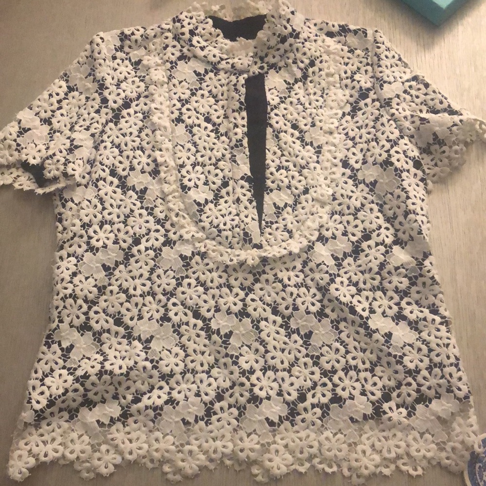 Erdem Elegant White and Black Lace Women's Top Size 10 - Picture 6 of 14